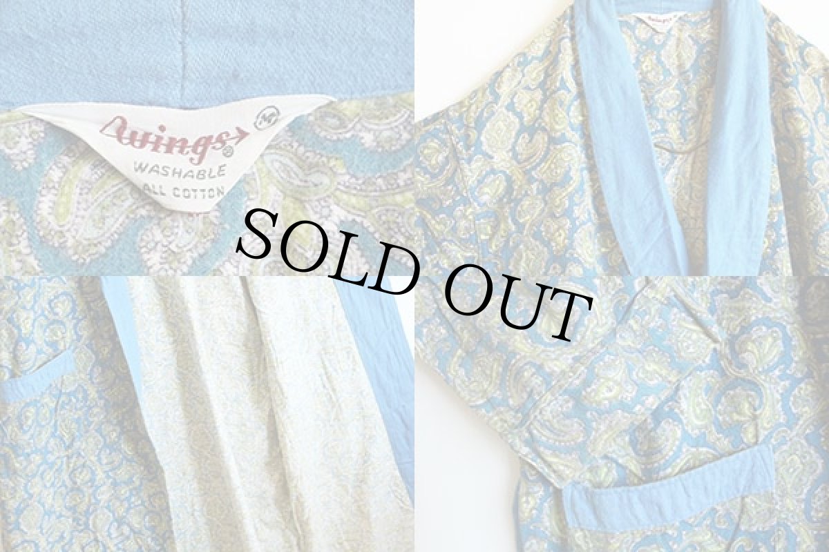 画像3: 60s wings ペイズリー 総柄 プリントネル ガウン M (3)