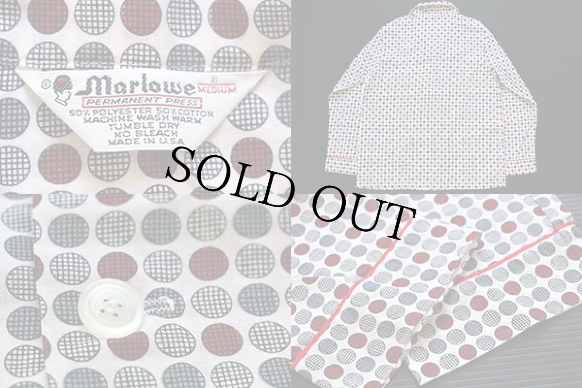 画像4: デッドストック★70s Marlowe ドット柄 パジャマ シャツ&パンツ セット M (4)