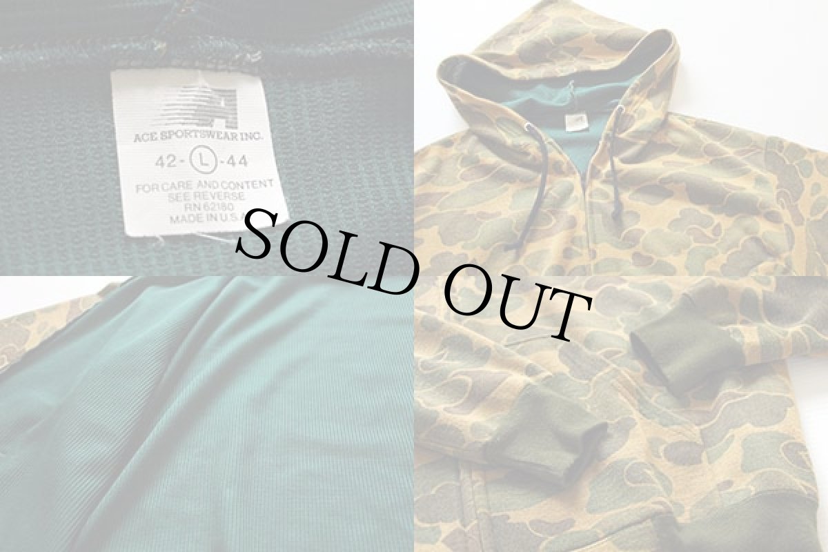 画像3: 80s ACE SPORTSWEAR ダックハンターカモ 裏サーマル スウェット ジップパーカー L (3)