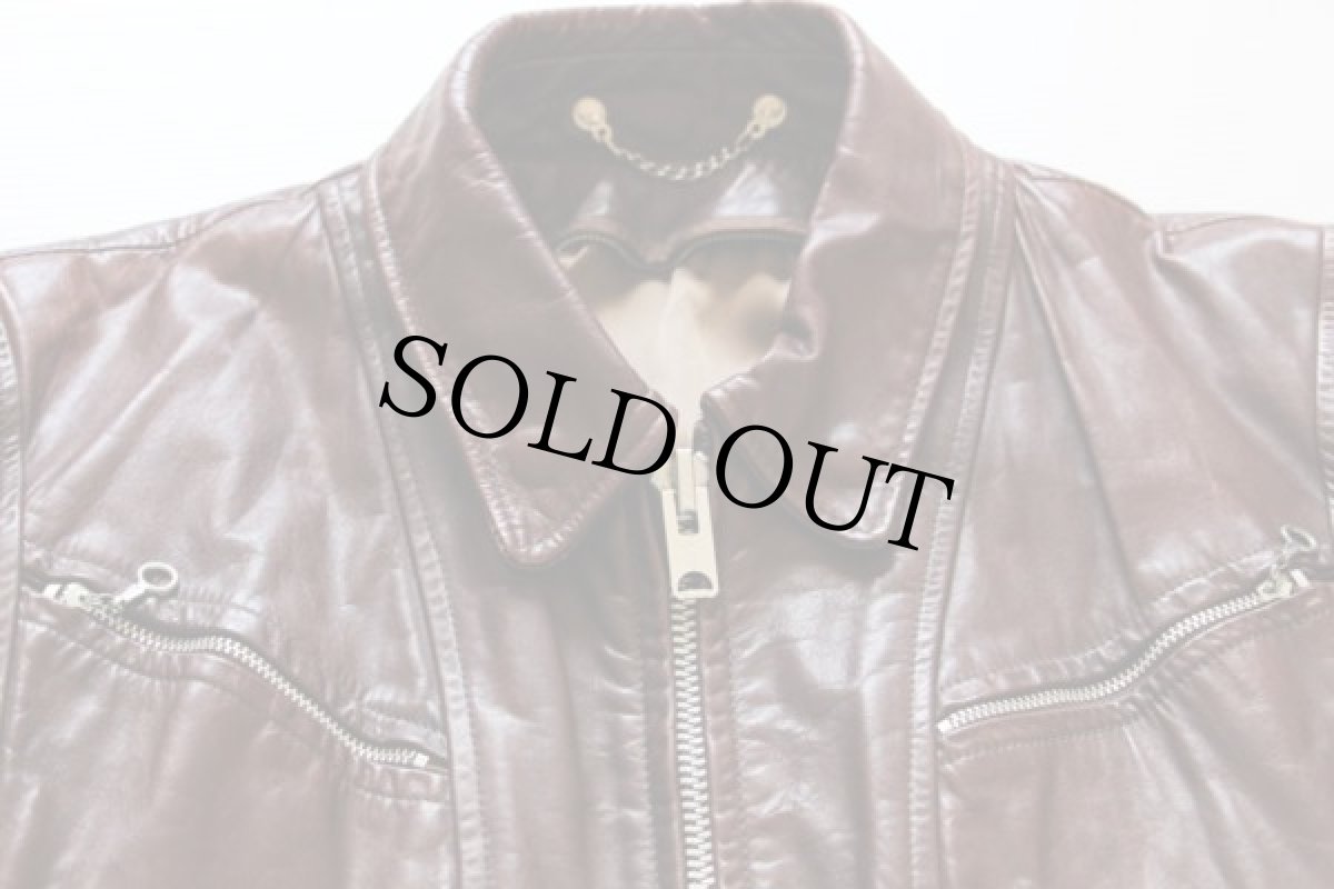 画像3: 70s シングルライダース レザージャケット 茶 44 (3)