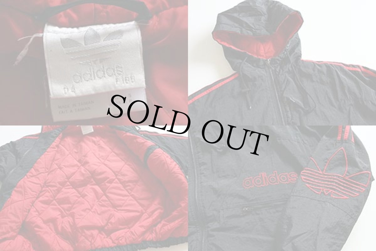 画像3: 90s adidasアディダス トレフォイル ロゴ刺繍 キルティングライナー ナイロンパーカー 黒×赤 S (3)