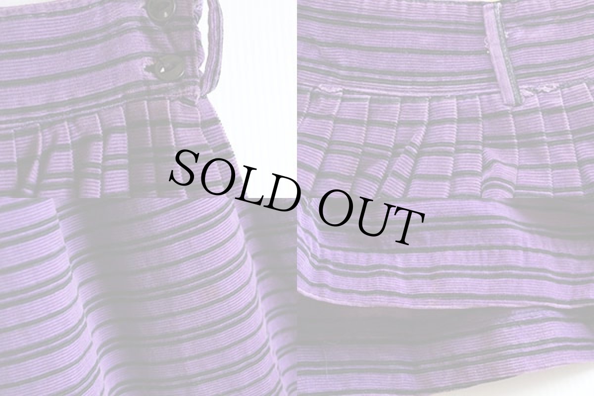 画像3: 50s ボーダー プリントコーデュロイ ギャザースカート 紫 (3)