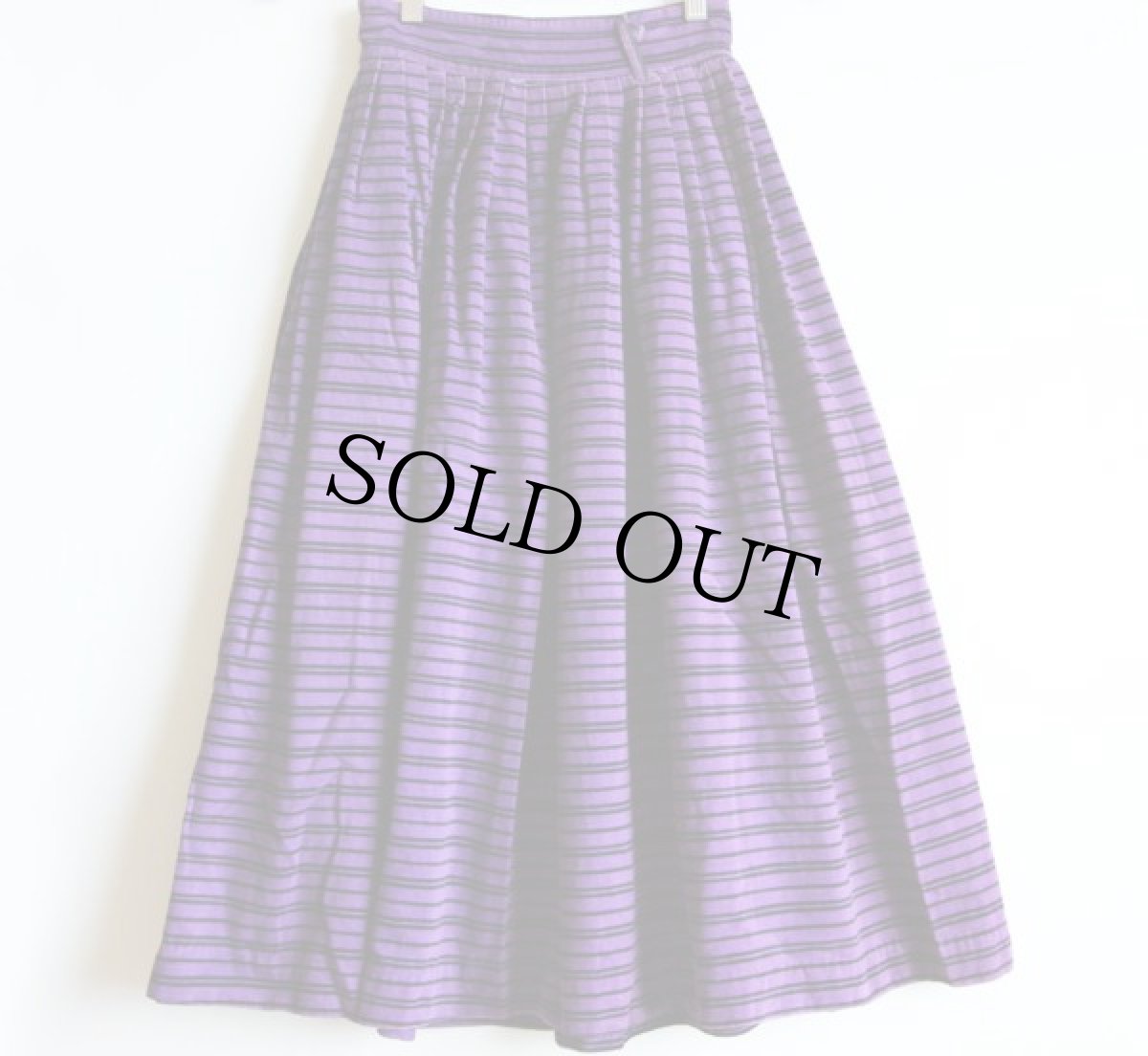 画像2: 50s ボーダー プリントコーデュロイ ギャザースカート 紫 (2)
