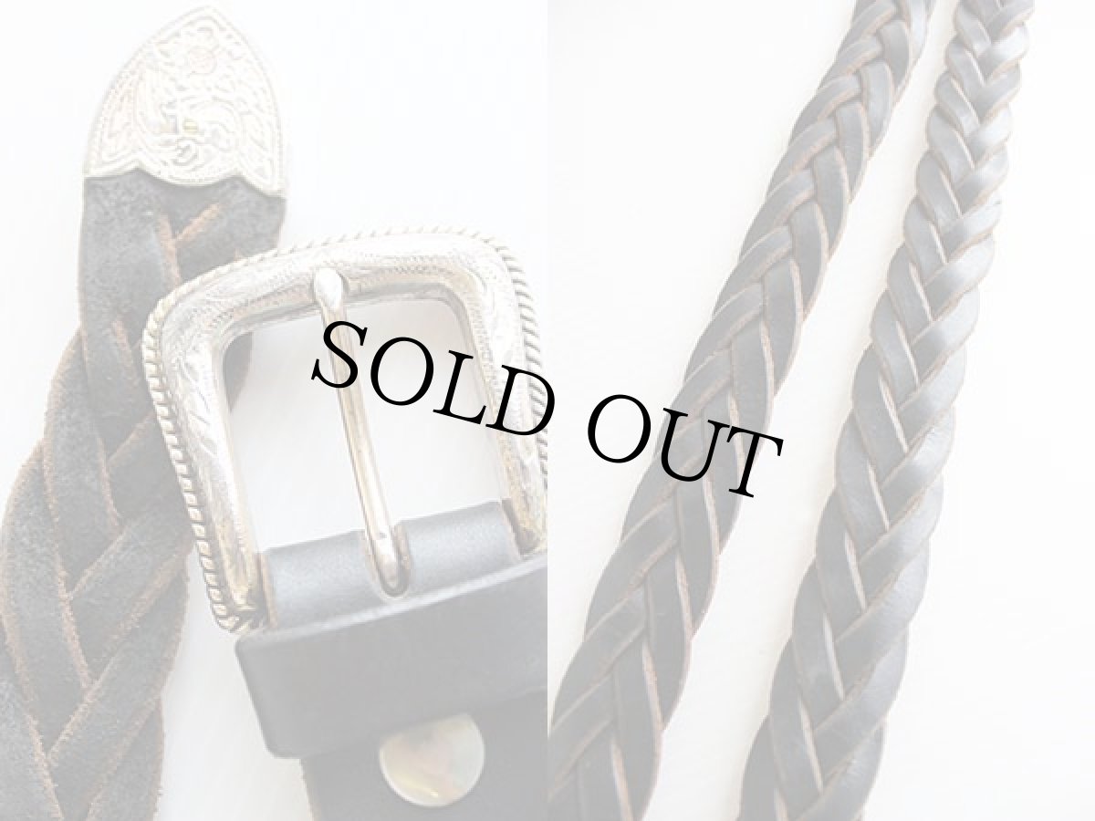 画像3: UNKNOWN 編み込み 肉厚レザーベルト 黒★323 (3)