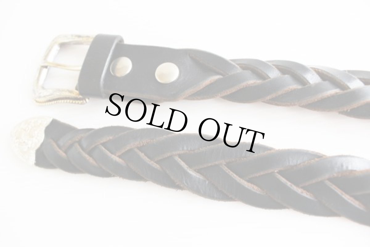 画像2: UNKNOWN 編み込み 肉厚レザーベルト 黒★323 (2)