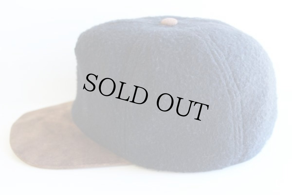 画像2: 90s USA製 Haband 耳当て付き フリース×レザー キャップ 黒×茶 L (2)