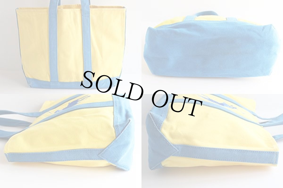 画像2: ラルフローレン ビッグポニー コットン キャンバス トートバッグ 黄×水色 (2)