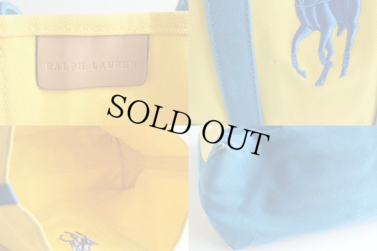 画像3: ラルフローレン ビッグポニー コットン キャンバス トートバッグ 黄×水色 (3)