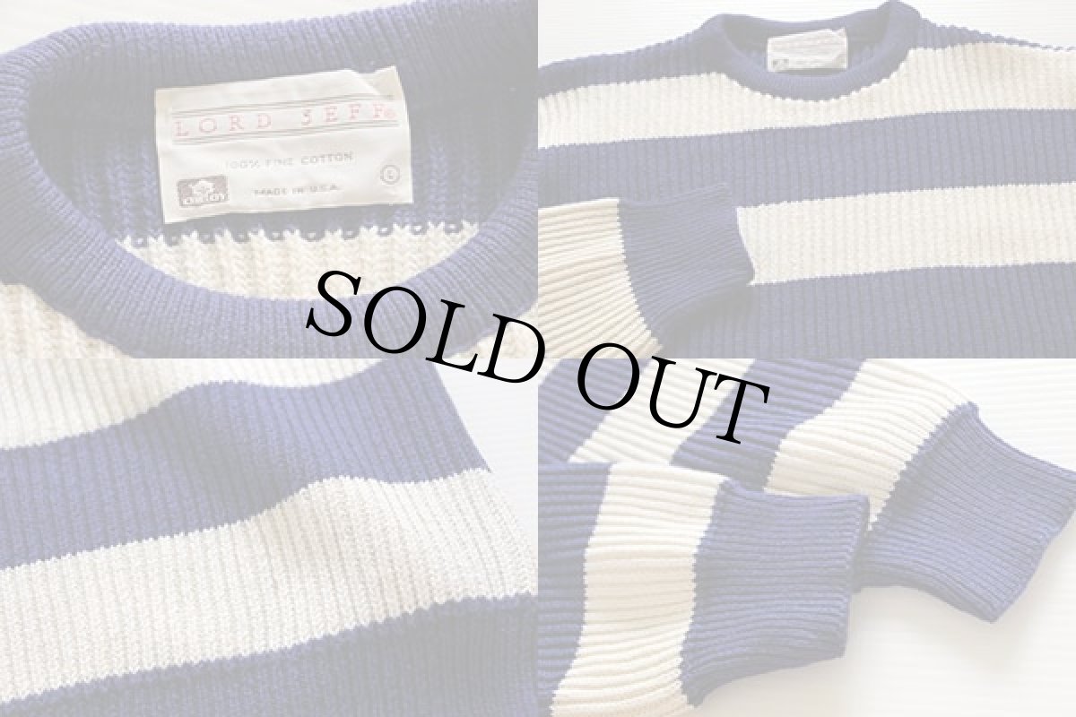 画像4: 80s USA製 LORD JEFF 太ボーダー コットンニット セーター 青×白 L (4)