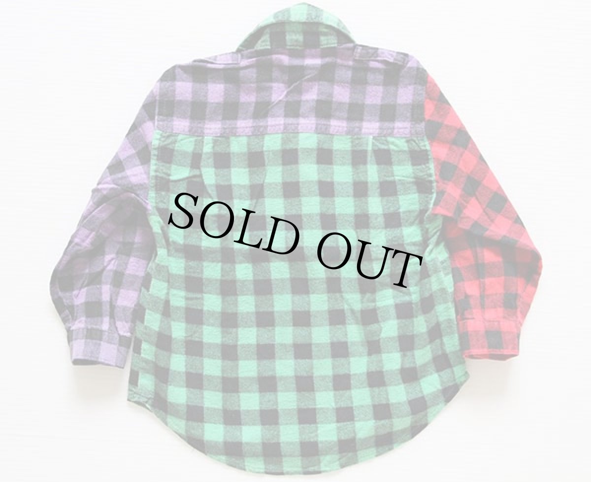 画像2: 80s LITTLE REBELS クレイジーパターン チェック プリントネルシャツ 2T (2)