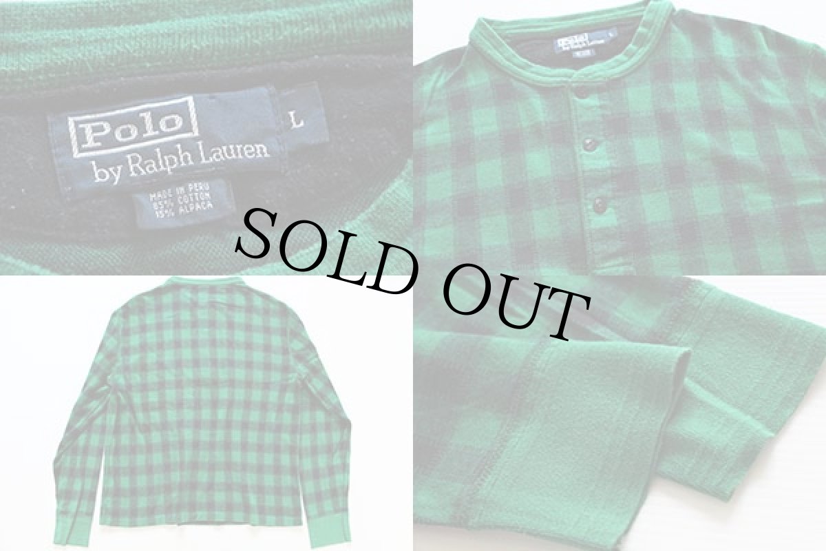 画像3: ポロ ラルフローレン チェック ヘンリーネック コットン×アルパカ カットソー 緑 L (3)