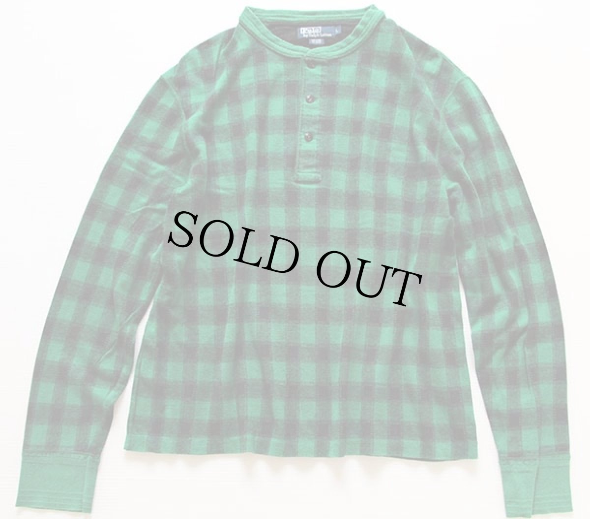 画像2: ポロ ラルフローレン チェック ヘンリーネック コットン×アルパカ カットソー 緑 L (2)