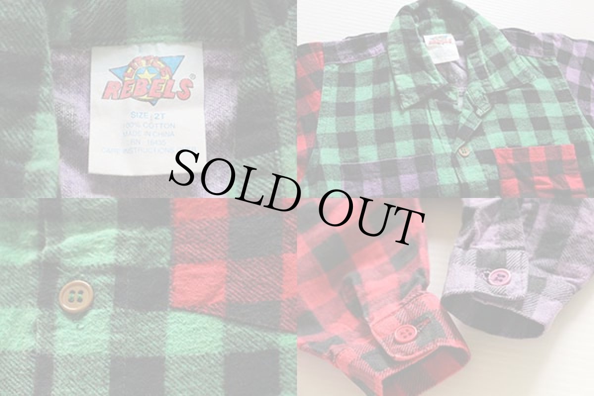 画像3: 80s LITTLE REBELS クレイジーパターン チェック プリントネルシャツ 2T (3)