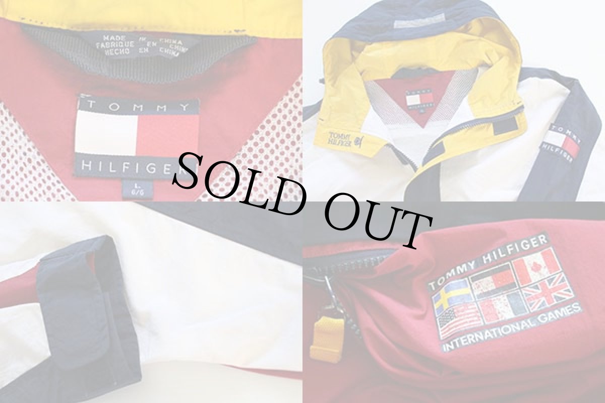 画像3: 90s TOMMY HILFIGERトミーヒルフィガー マルチカラー 切り替え プルオーバー ナイロンパーカー L (3)