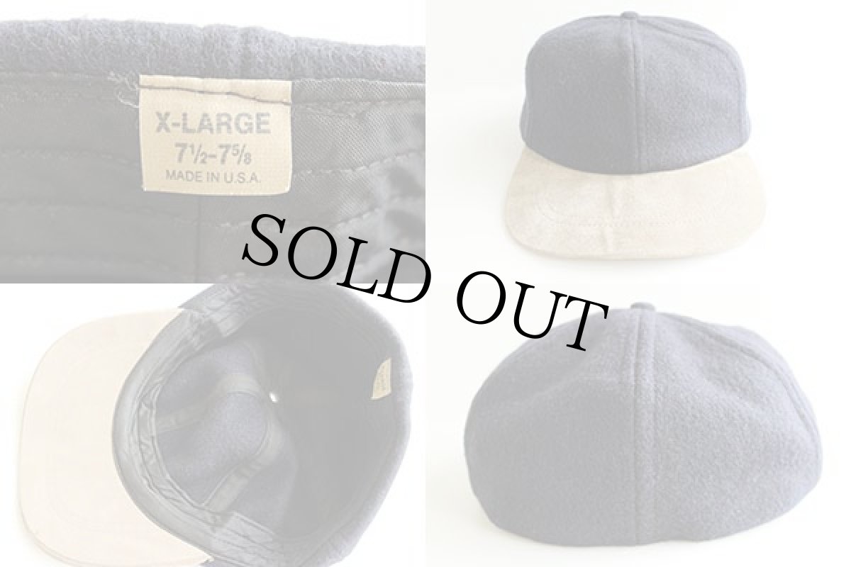 画像3: 80s USA製 ウール×レザー キャップ 紺×グレー (3)