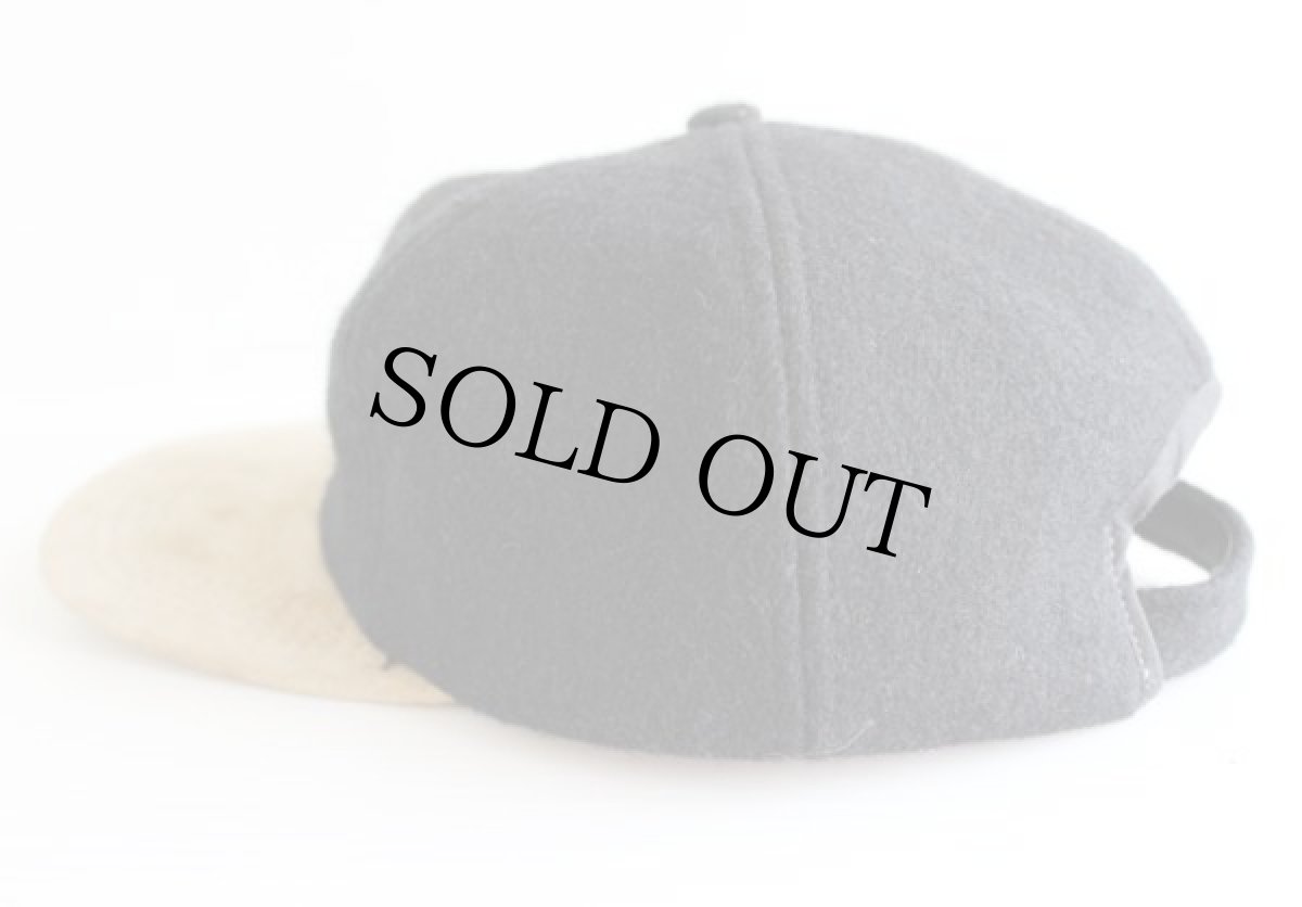 画像2: USA製 ウール×レザー キャップ 黒×ベージュ (2)