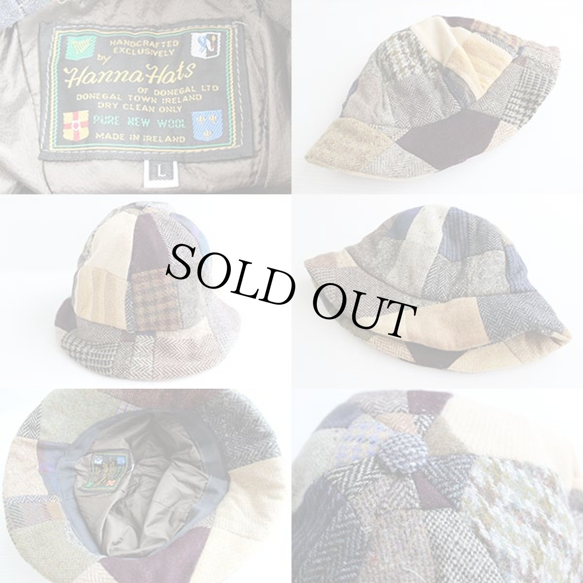 画像3: アイルランド製 Hanna Hats パッチワーク ツイード ウールハット L (3)