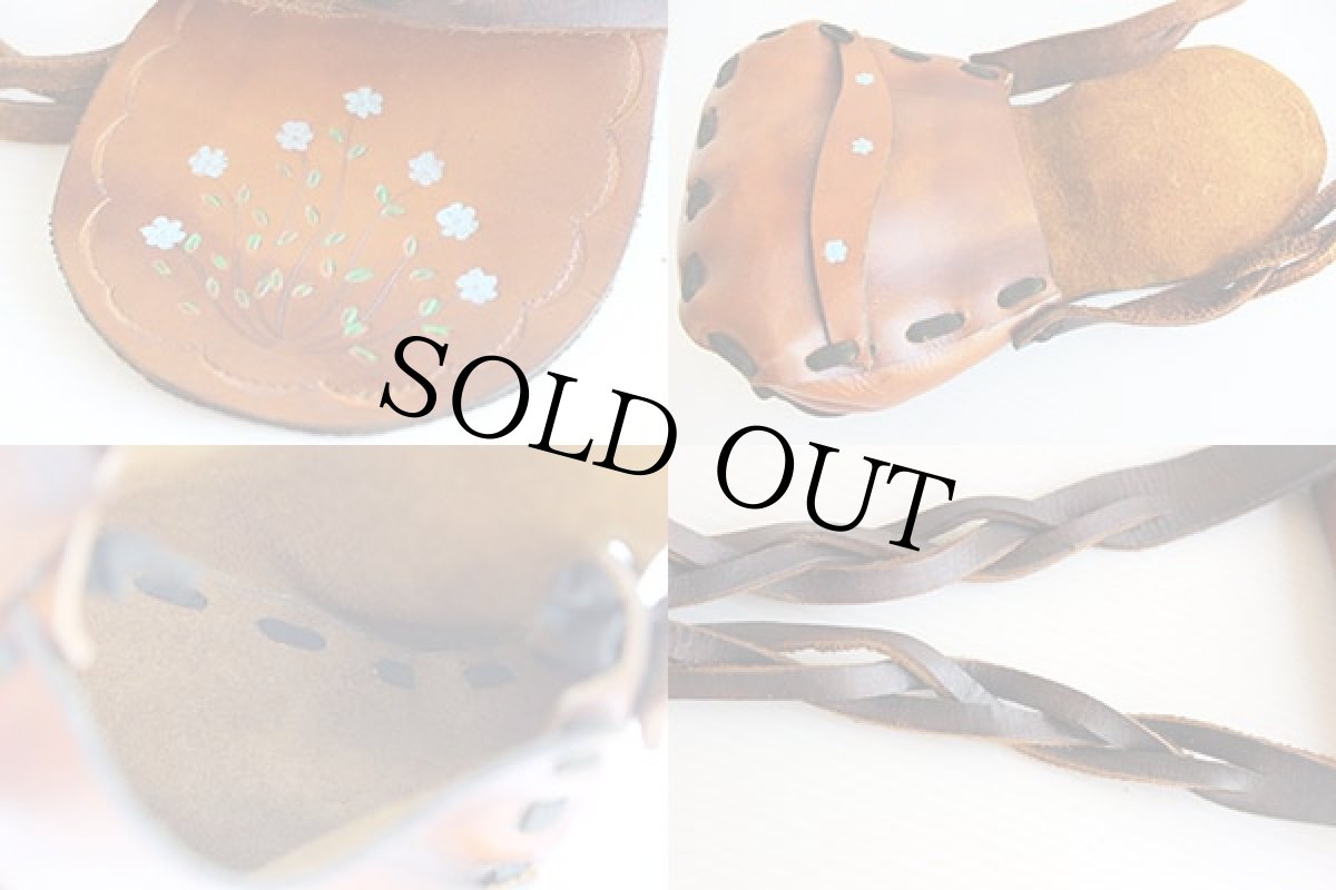 画像3: 70s 花柄 カービング ペイント レザー ショルダーバッグ 茶 (3)