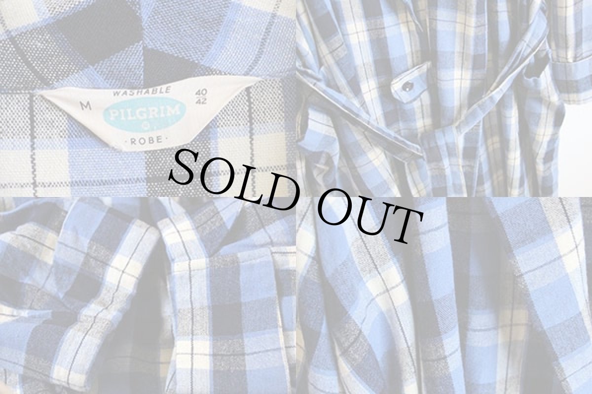 画像3: 60s PILGRIMピルグリム チェック ウール ガウン M (3)