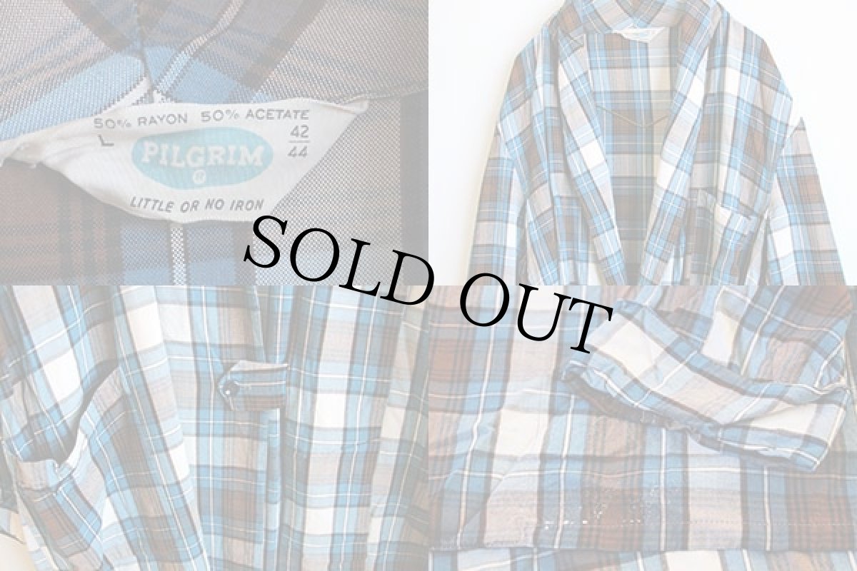 画像3: 60s PILGRIMピルグリム チェック レーヨン ガウン L (3)