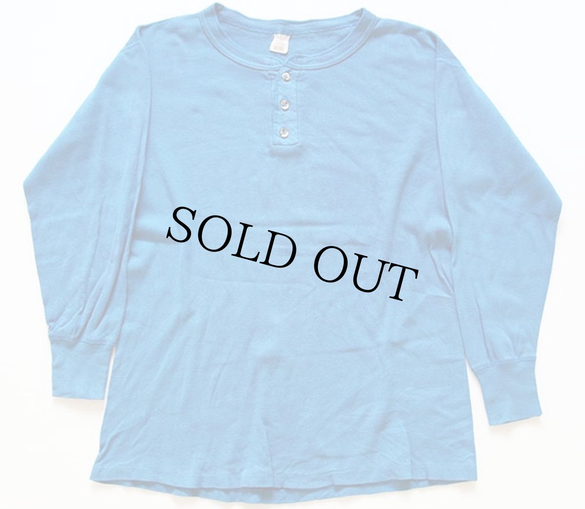 画像2: 80s USA製 RIB KNIT ヘンリーネック リブニット アンダーシャツ 青 M (2)