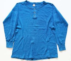 画像2: 80s USA製 RIB KNIT ヘンリーネック リブニット アンダーシャツ 青 M (2)