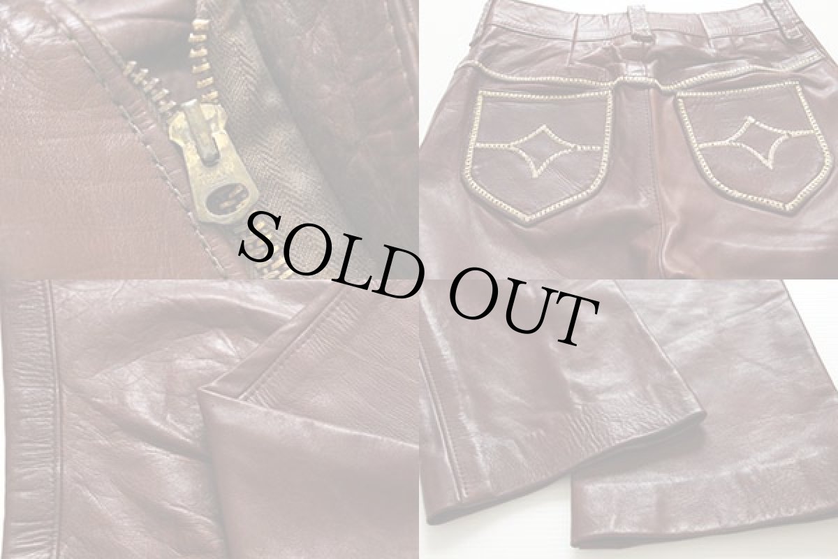 画像3: 70's ハンドクラフト レザーパンツ 茶 w33 (3)