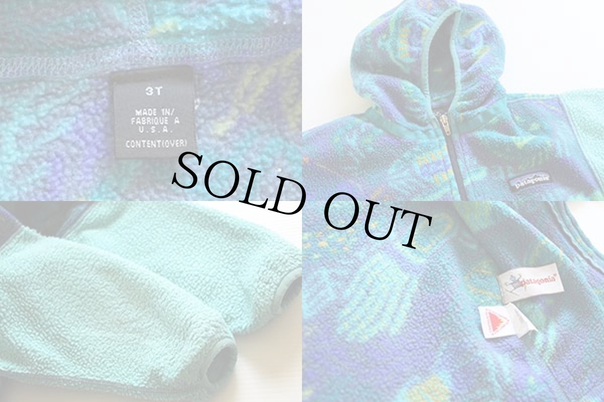 画像3: 90s USA製 patagoniaパタゴニア 総柄 フリースパーカー 3T (3)