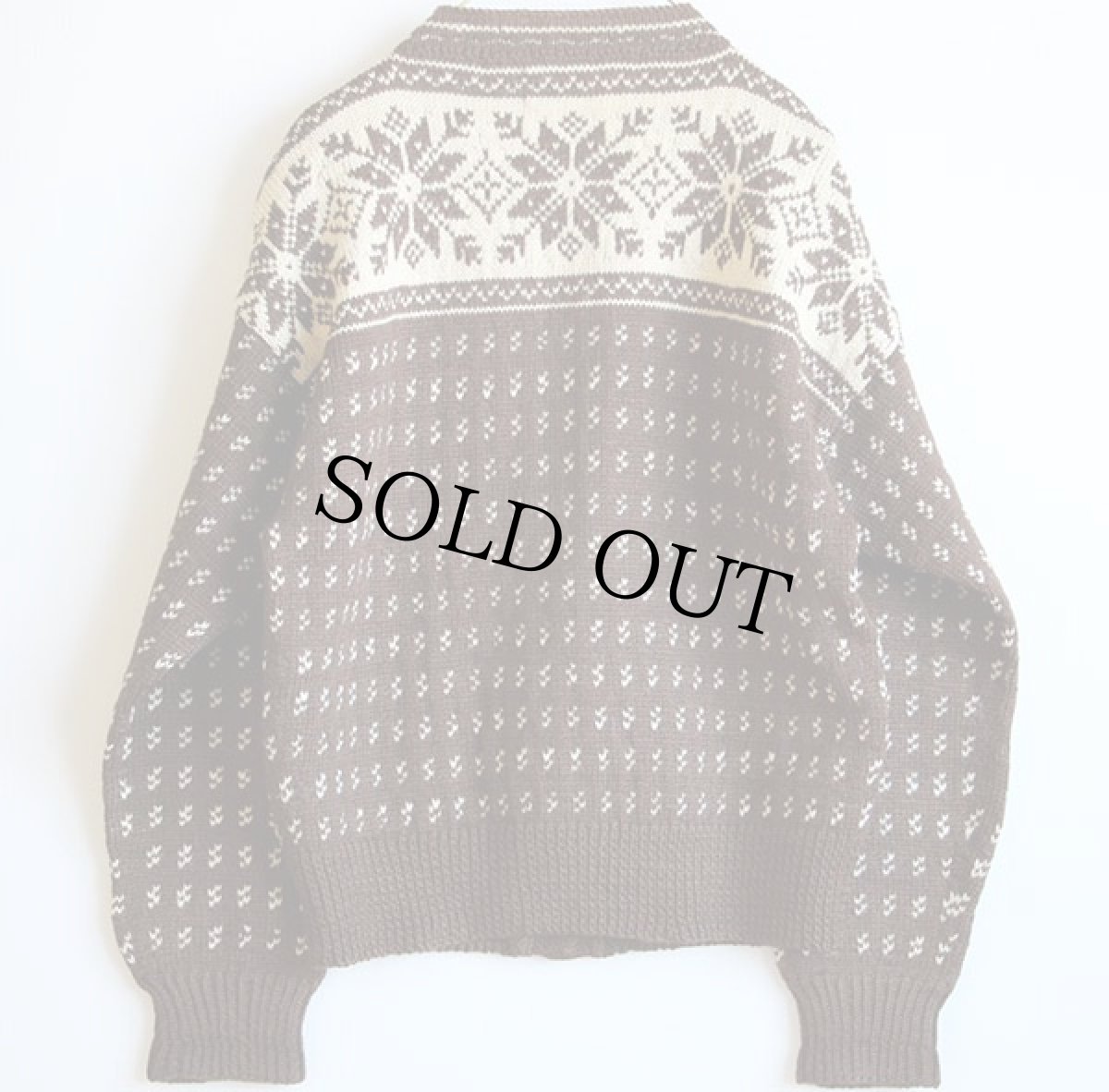 画像2: ノルウェー製 雪柄 ノルディック柄 ウール ハンドニット カーディガン 茶 (2)