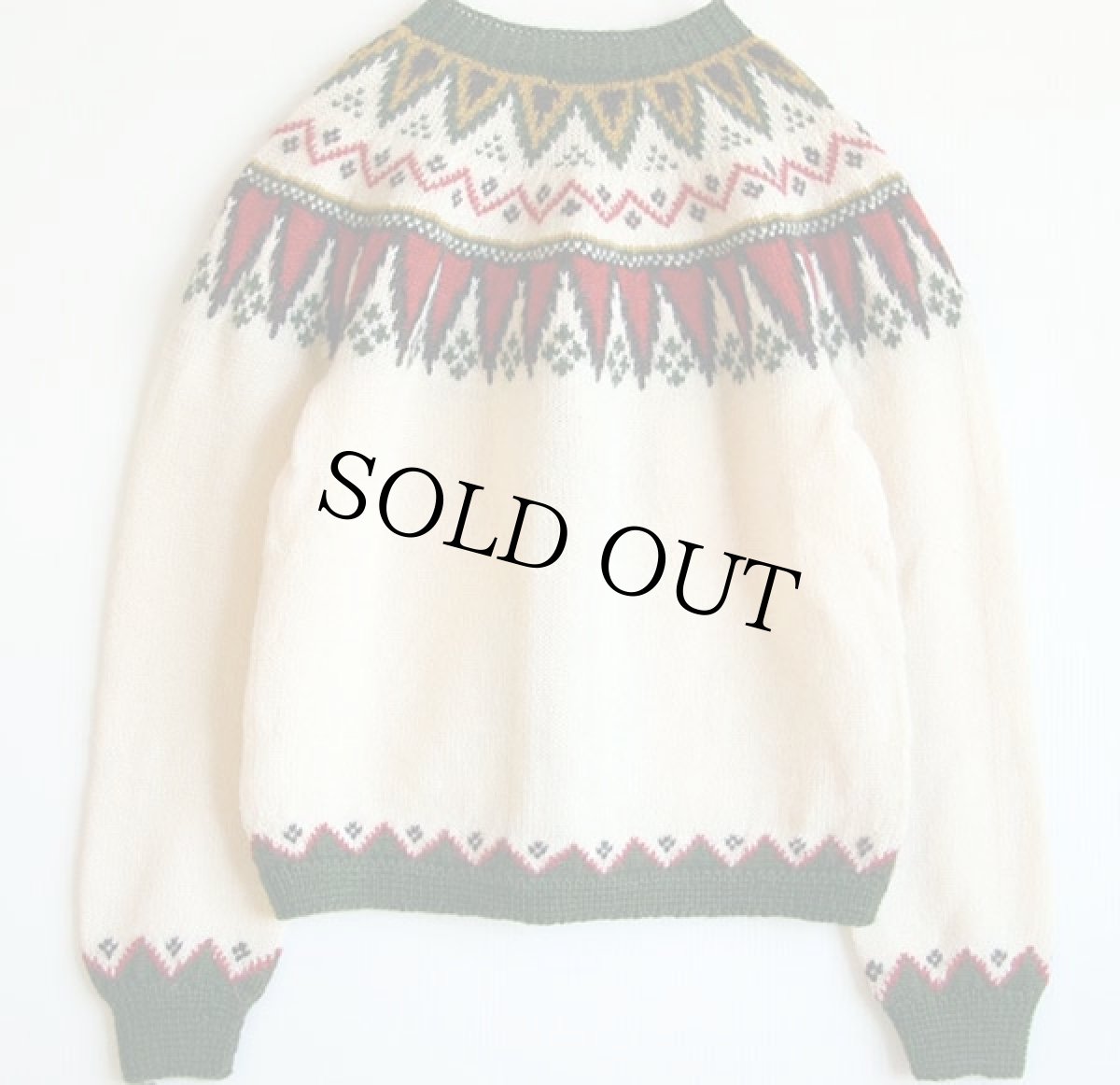 画像2: 60s 丸ヨーク ノルディック柄 ウールニット カーディガン (2)