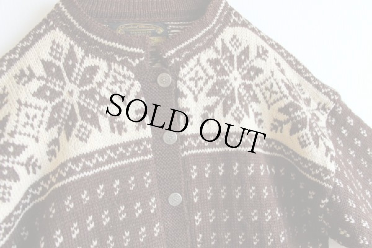 画像3: ノルウェー製 雪柄 ノルディック柄 ウール ハンドニット カーディガン 茶 (3)