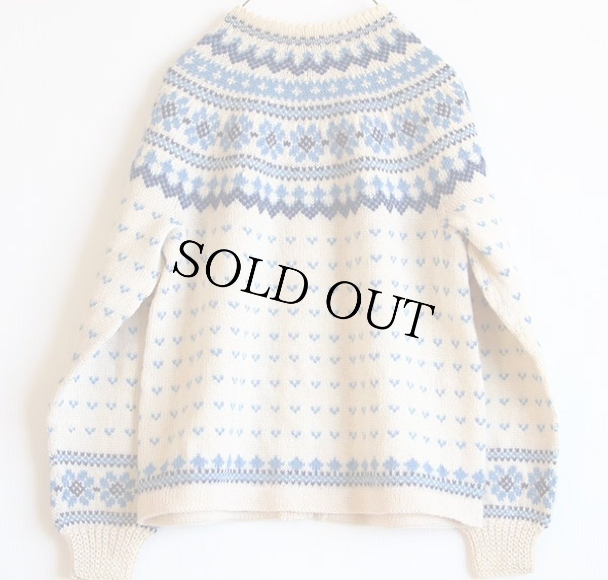 画像2: 60s ノルウェー製 丸ヨーク ノルディック柄 ウール ハンドニット カーディガン (2)