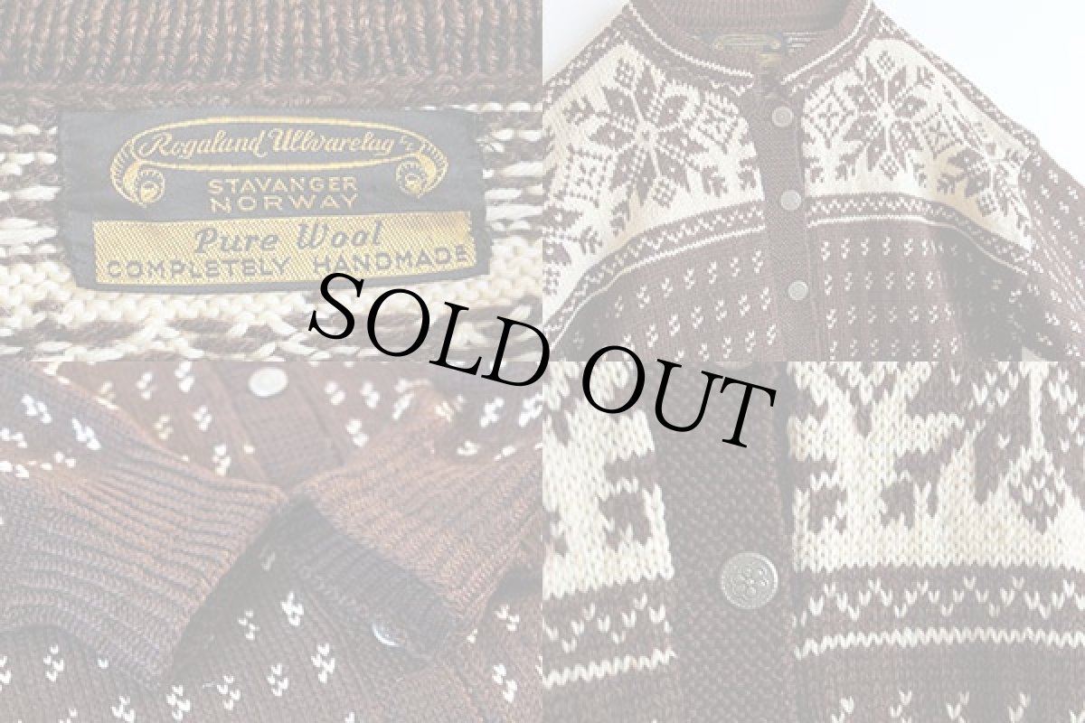 画像4: ノルウェー製 雪柄 ノルディック柄 ウール ハンドニット カーディガン 茶 (4)