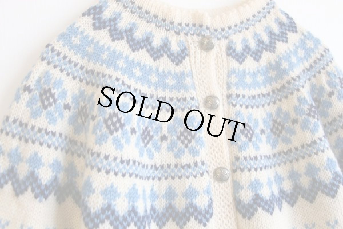 画像3: 60s ノルウェー製 丸ヨーク ノルディック柄 ウール ハンドニット カーディガン (3)