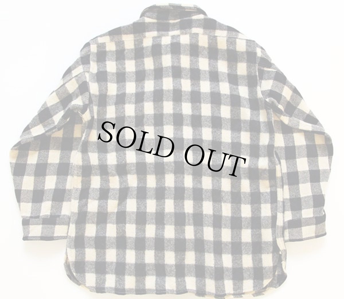 画像2: 50s E&W チェック マチ付き ウールシャツ 白x黒 (2)