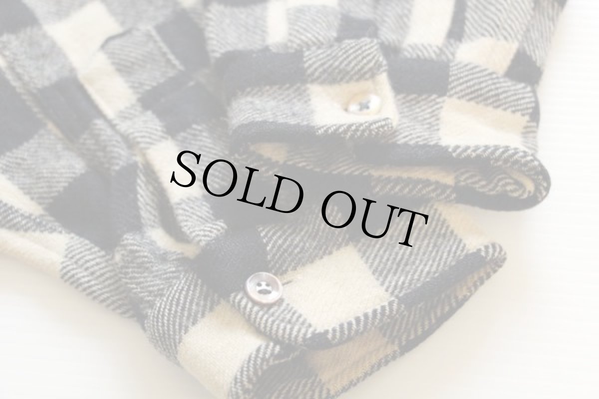 画像6: 50s E&W チェック マチ付き ウールシャツ 白x黒 (6)