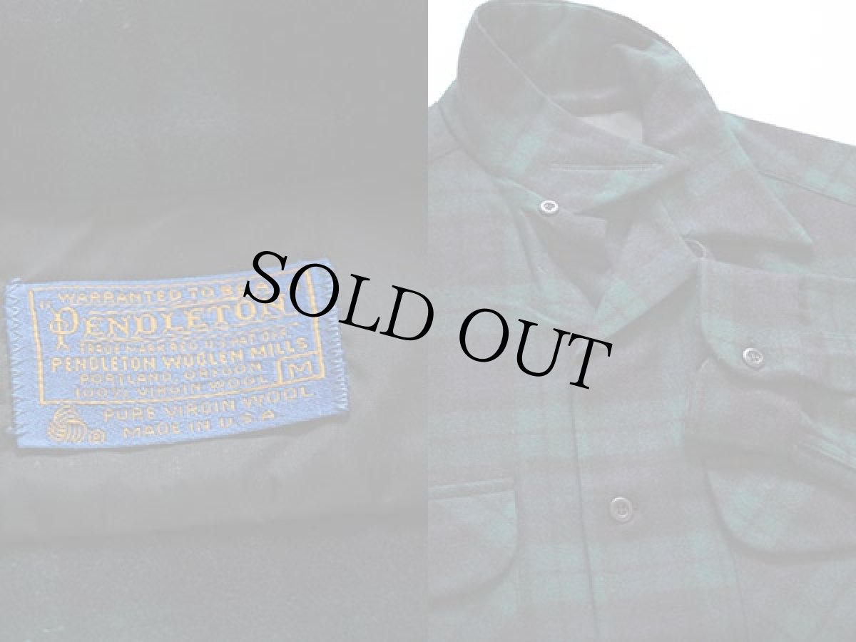 画像3: 70s USA製 PENDLETONペンドルトン ブラックウォッチ タータンチェック ウール オープンカラーシャツM (3)