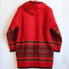 画像2: 90s USA製 Woolrichウールリッチ フォークロア柄 フーデッド ウール ブランケット コート (2)