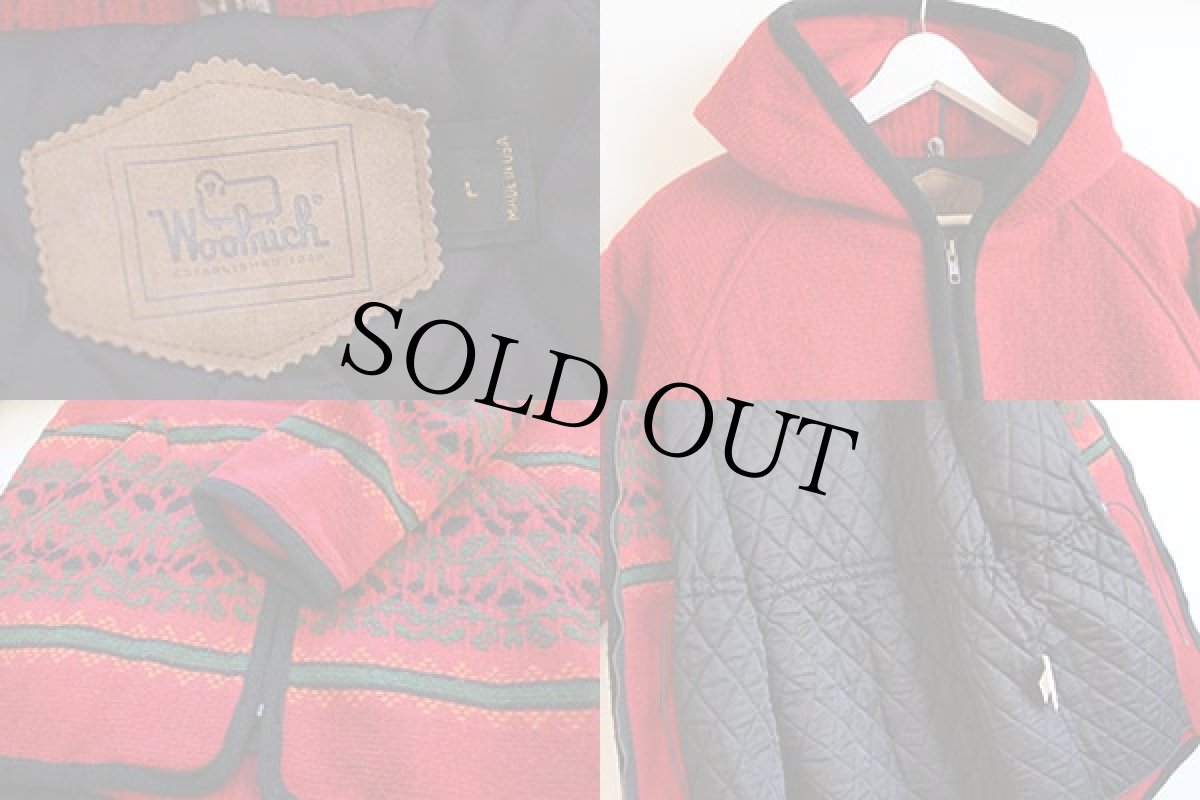 画像3: 90s USA製 Woolrichウールリッチ フォークロア柄 フーデッド ウール ブランケット コート (3)