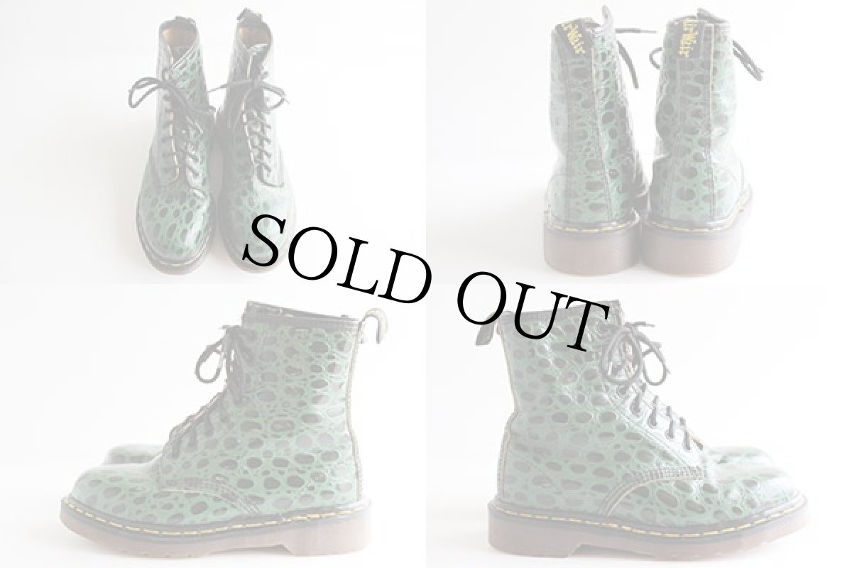 画像2: 英国製 DR.MARTENSドクターマーチン 8ホールブーツ 型押し 緑 UK4 (2)