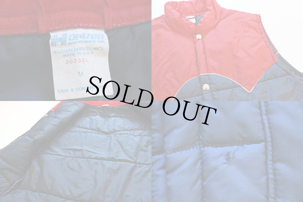 画像3: 70s USA製 Horizon ツートン ヨーク切り替え 中綿入り レーシングベスト 紺×赤 M (3)