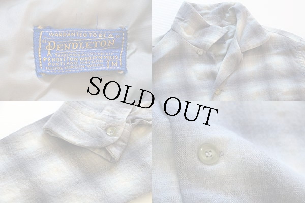 画像3: 50s PENDLETONペンドルトン オンブレチェック ウール オープンカラーシャツ M (3)