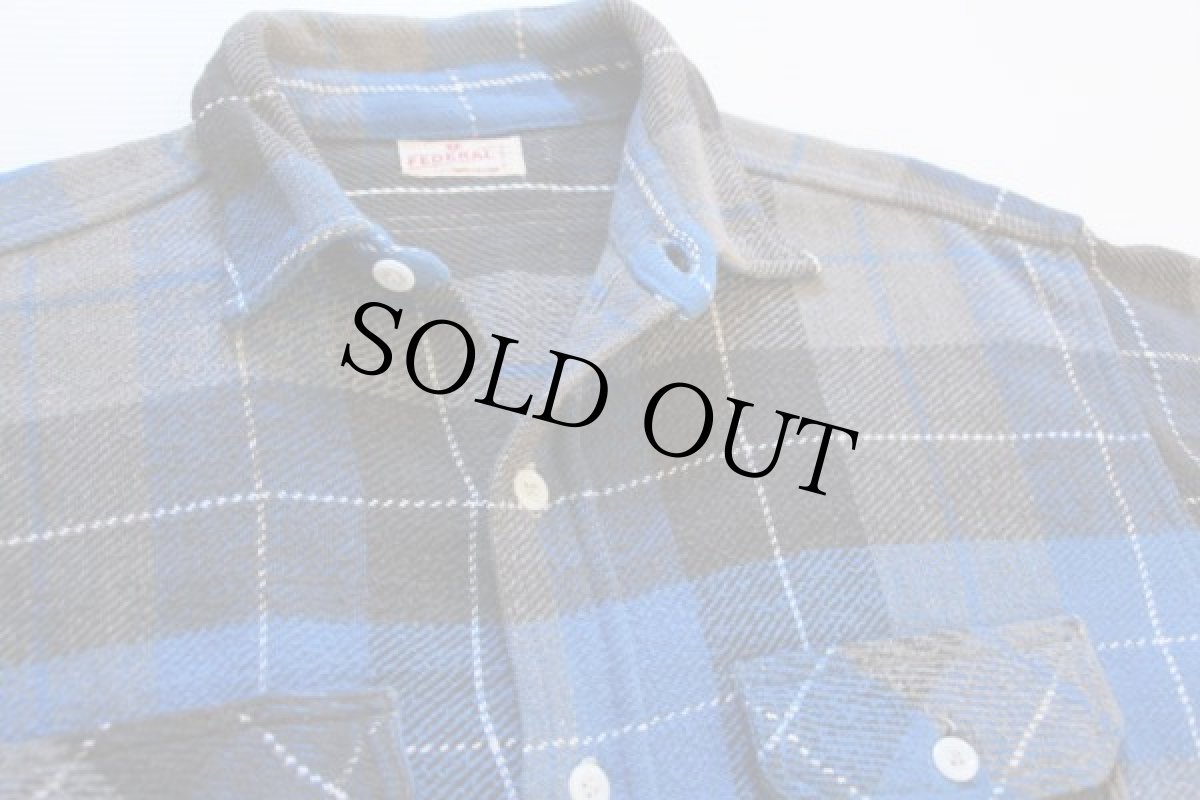 画像3: 60s FEDERALチェック マチ付き コットン フランネルシャツ (3)