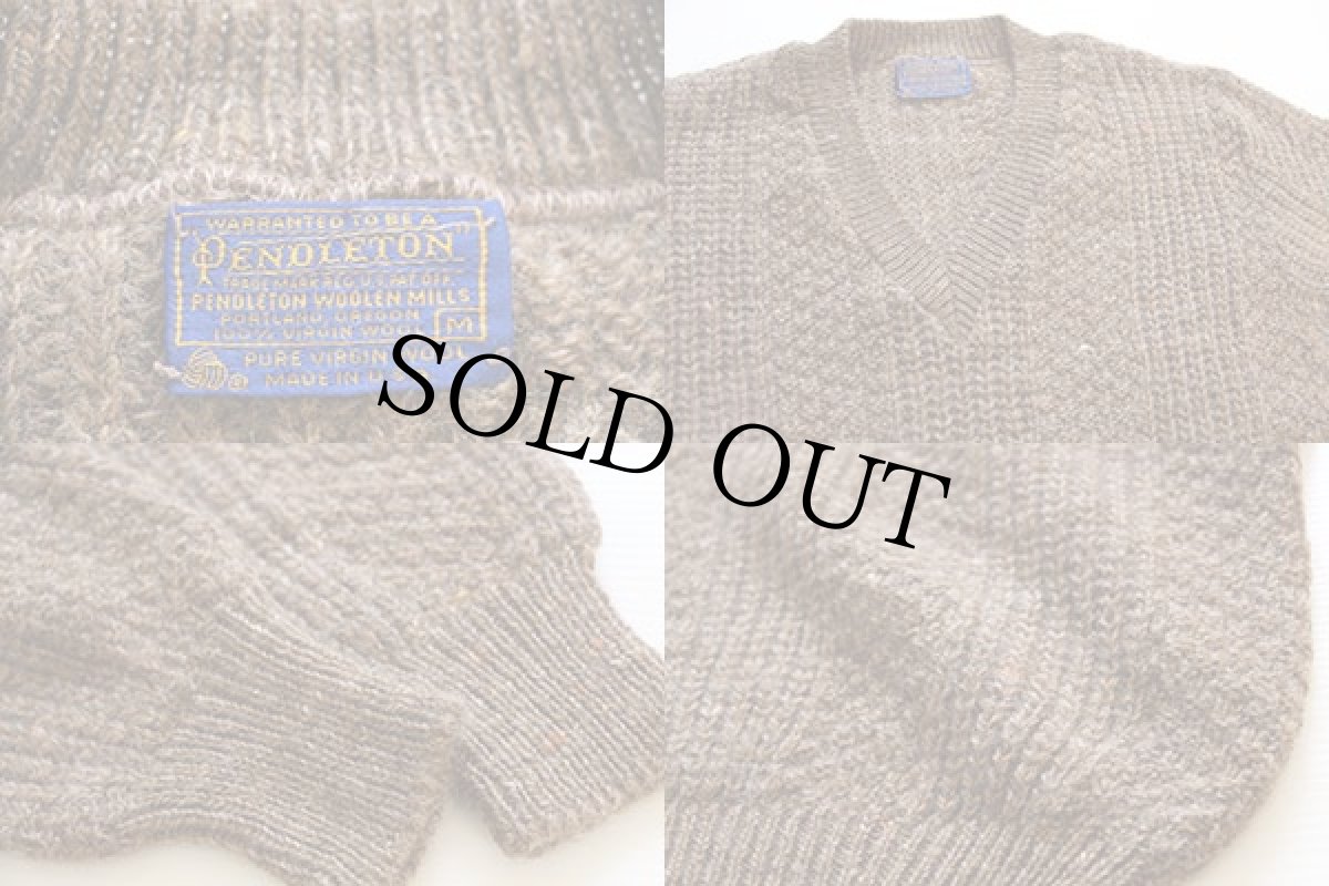 画像4: 70s USA製 PENDLETONペンドルトン Vネック ローゲージ ウールニット セーター M (4)