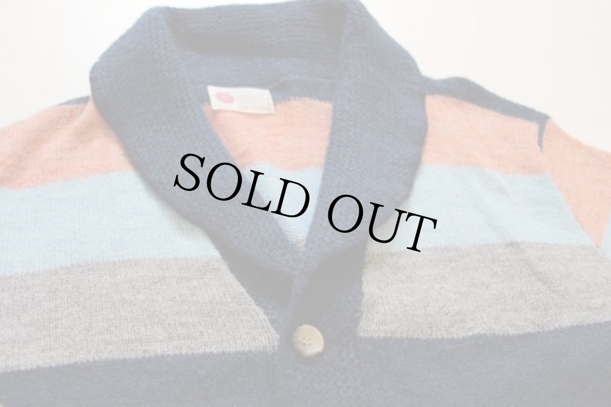 画像3: 70s Sears KINGS ROAD 太ボーダー ショールカラー アクリルニット カーディガン L (3)