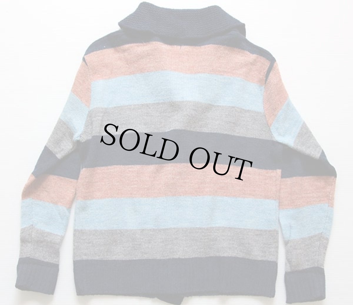 画像2: 70s Sears KINGS ROAD 太ボーダー ショールカラー アクリルニット カーディガン L (2)