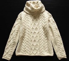 画像1: アイルランド製 inis crafts ケーブル編み メリノウールニット セーター L★フィッシャーマン (1)