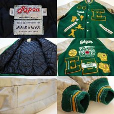 画像3: 90s USA製 Ripon パッチ付き メルトン ウール 袖革スタジャン 緑 52 (3)