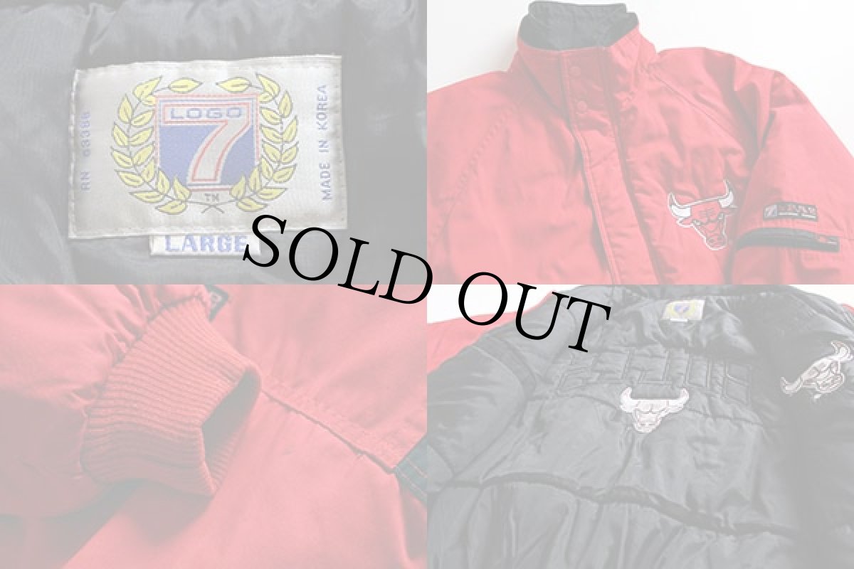 画像3: 90s LOGO7 BULLS シカゴ ブルズ 中綿入り ナイロンジャケット 赤×黒 L (3)