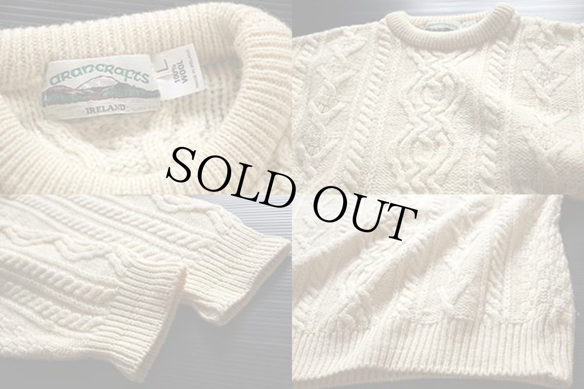 画像4: アイルランド製 aran crafts ケーブル編み ウールニット セーター L★フィッシャーマン (4)